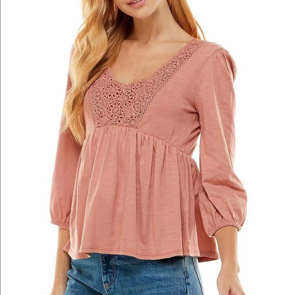 Derek Heart Tops - Derek Heart Pink Crochet Babydoll Top